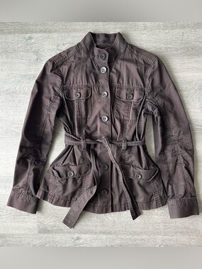 Vintage 90s/Y2K ESPRIT Utility Cargo Jacket Chocolate Brown with belt